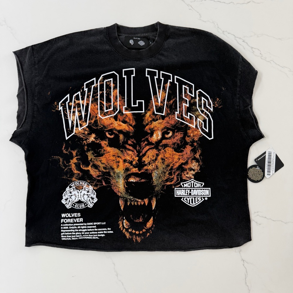 Darc Sport x Harley Davidson Cut-Off Graphic Oversized Tee Size S NWT